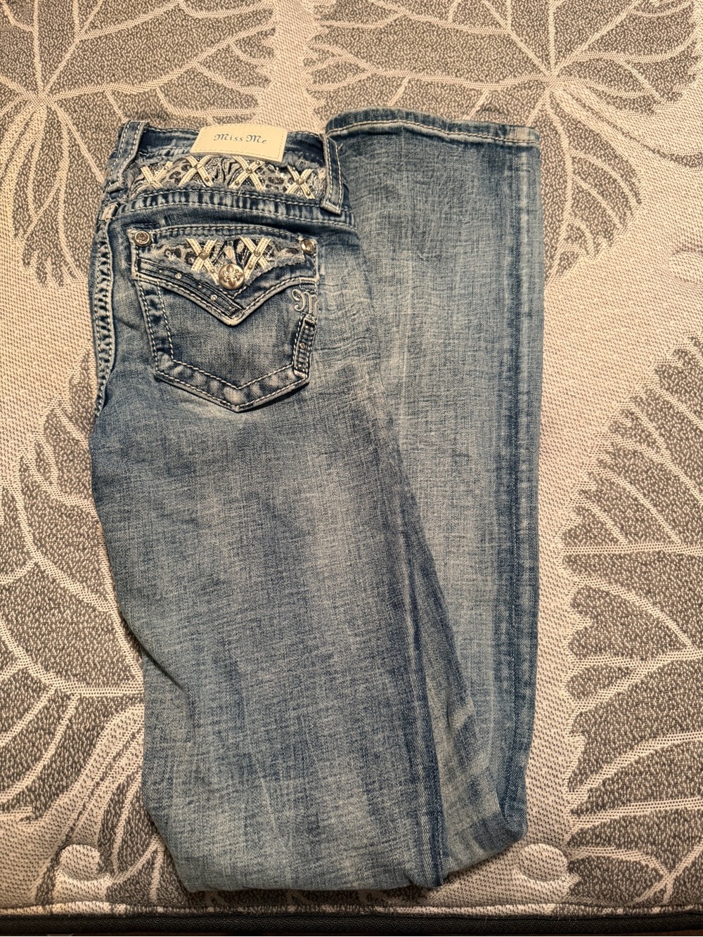 Miss Me Light Blue Embroidered Back Pocket Boot Cut Jeans